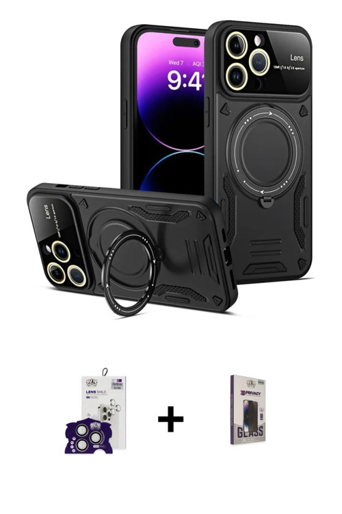 ieg™ iPhone 16 Pro Max Kılıf Kıvılcım Modern Serisi - Siyah Bilvis Hayalet Cam Ekran Koruyucu + Tita