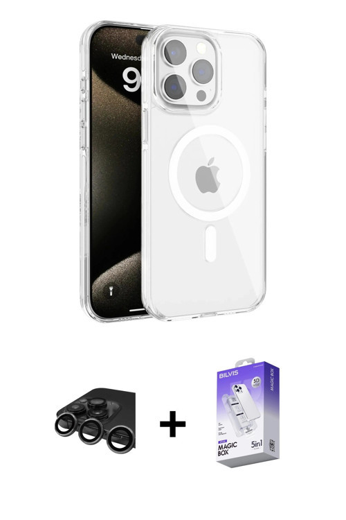 ieg™ iPhone 15 Pro Kılıf Doruk Doku Özel Seri - Siyah Bilvis 5in1 3D Magic Cam Ekran Koruyucu + Tita