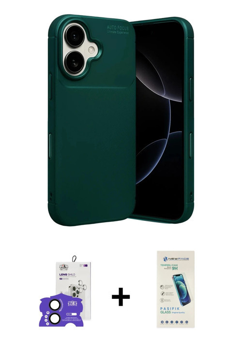 ieg™ iPhone 17 Kılıf Eksen Form Prime - Şeffaf Pasifik Cam Ekran Koruyucu + Siyah Bilvis Titan Kamer