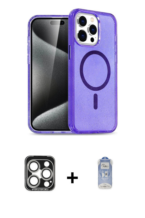 ieg™ iPhone 15 Pro Max Kılıf Nova Asil Prime - Siyah Joko Magic 5D Cam + Gümüş PVD Metal Kamera Lens