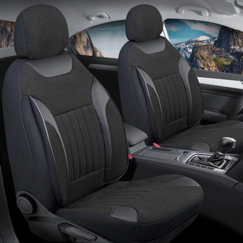 Audi Q2 Uyumlu Lüx Deri Detaylı Keten Oto Koltuk Kılıfı Ön Arka Takım Edition Serisi Dark Siyah