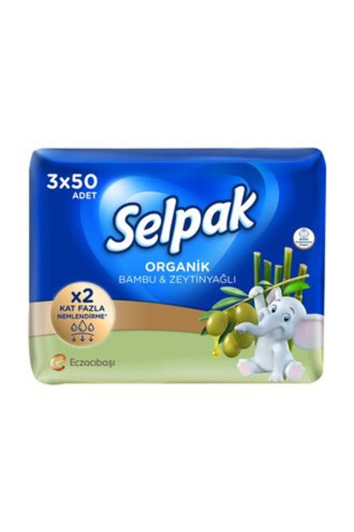 2 Adet Organik Bambu Özlü & Zeytinyağlı Islak Mendil 3 X 50'Li