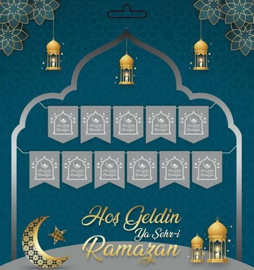 Gümüş 230 cm Hoşgeldin Ya Şehri Ramazan Banner - Hoşgeldin Ramazan Banner Ramazan Süsleri