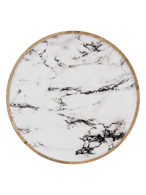 Marble Ahşap Dekoratif Tabak L
