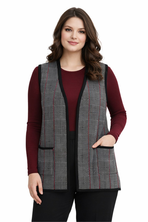Kadın Anne Triko Yelek Kaz Ayağı Desen BGL-ST05299
