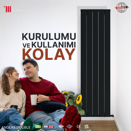 Angers Double Yakıt Tasarruflu Premium Malzeme Alüminyum Radyatör 180x39,5cm Kumlu Antrasit