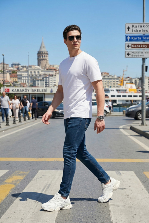 Dar Kalıp Düşük Bel Dar Paça Jeans Erkek Kot Pantolon 1115C55NAPOLI YEŞİL-MAVİ