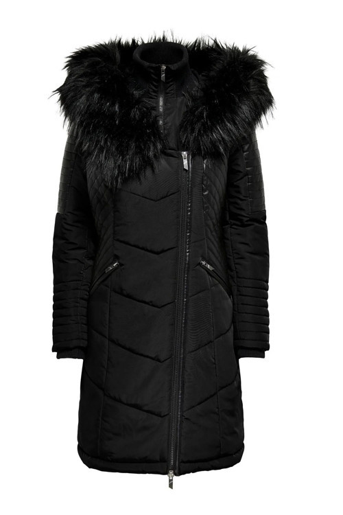 Onlnewlinette Slim Fit Kapüşonlu Bayan Mont 15295396 Kömür-Siyah
