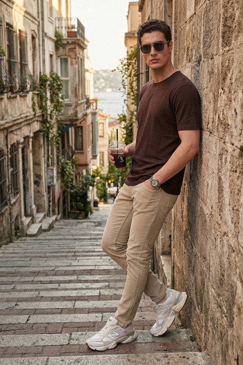 Dar Kalıp Düşük Bel Dar Paça Erkek Kot Pantolon 1115C68NAPOLI BEJ