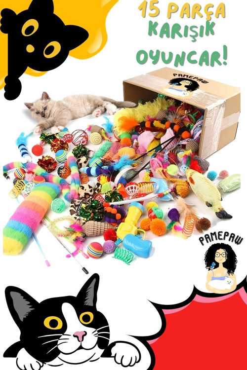 15 Parça Mega Karışık Paket Kedi Oyuncakları