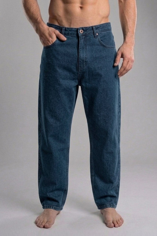 Wıde Jeans Koyu Mavi Erkek Denim Pantolon
