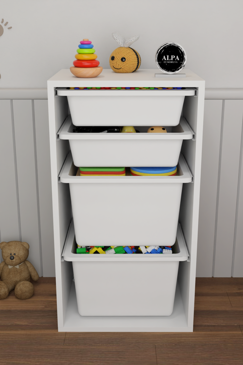 4 Sepetli Oyuncak Dolabı | Çok Amaçlı Oyuncak Dolabı Düzenleyici Organizer