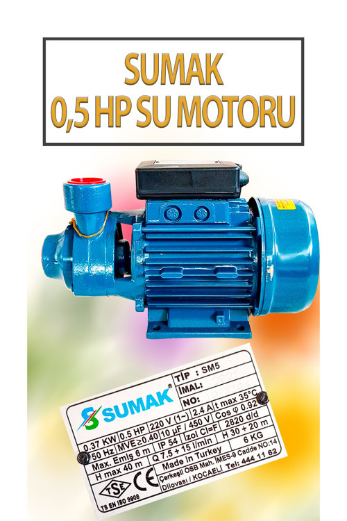 0,5 HP Su Motoru 220 Volt 2,4 Amper