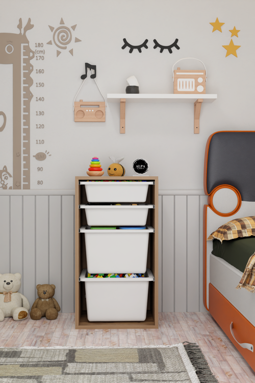 4 Sepetli Oyuncak Dolabı | Çok Amaçlı Oyuncak Dolabı Düzenleyici Organizer