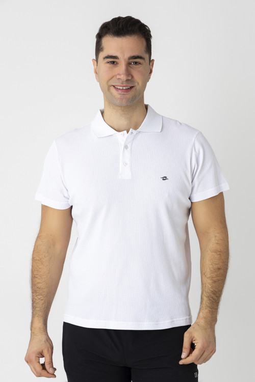Pamuk Pike Waffle Polo Yaka Tişört Beyaz 7152-08