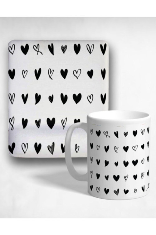 Hearts Oval Bilek Destekli Mouse Pad Ve Kupa Bardak Seti