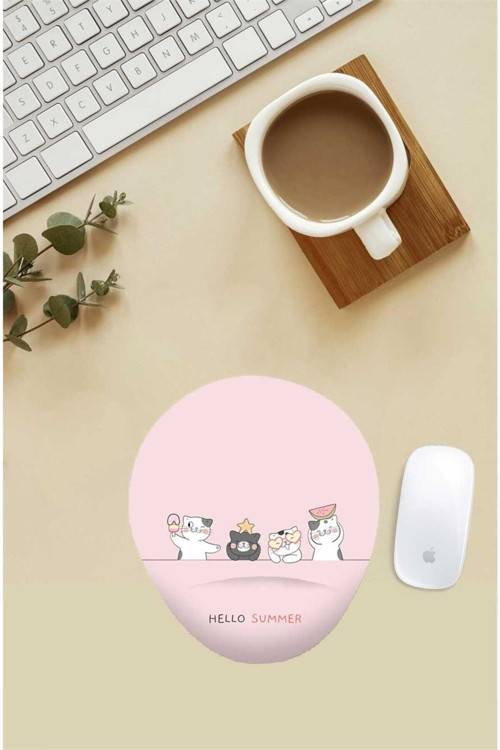 Hello Summer Cats Desenli Bilek Destekli Mouse Pad