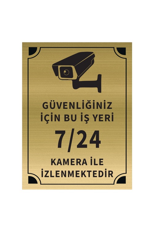 Güvenliğiniz İçin Bu İşyeri 7 24 Kamera İle İzlenmektedir Levha Altın Metal Yönlendirme