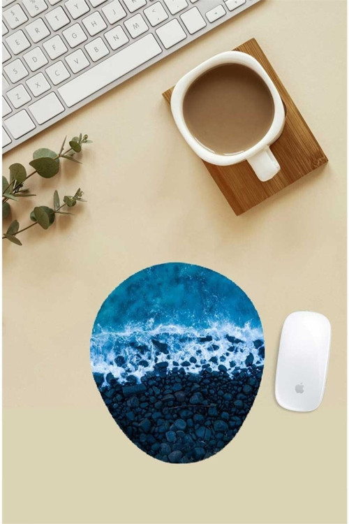 Dalga Ve Kayalıklar Desenli Bilek Destekli Mouse Pad