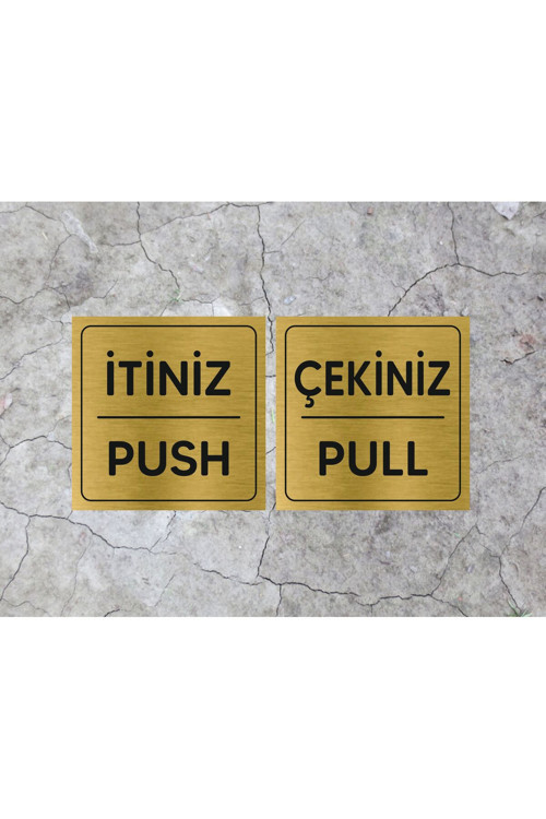 İTİNİZ / ÇEKİNİZ METAL KAPI İKAZ YAZISI GOLD RENK ARKASI YAPIŞKANLI (10cm X 10cm)