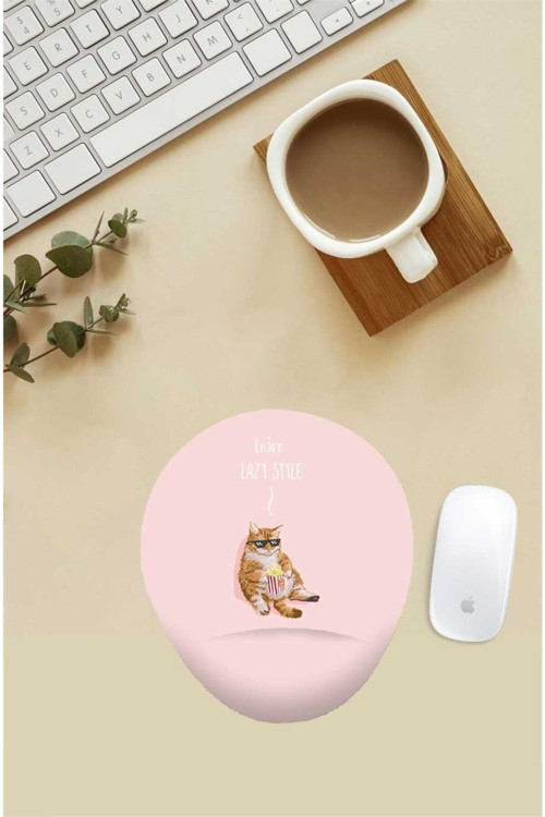 Keyifçi Kedi Desenli Bilek Destekli Mouse Pad