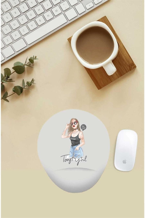 Kırmızı Gözlüklü Kadın Desenli Bilek Destekli Mouse Pad