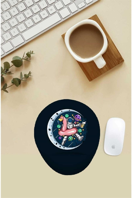 Flamingolu Astronot Desenli Bilek Destekli Mouse Pad