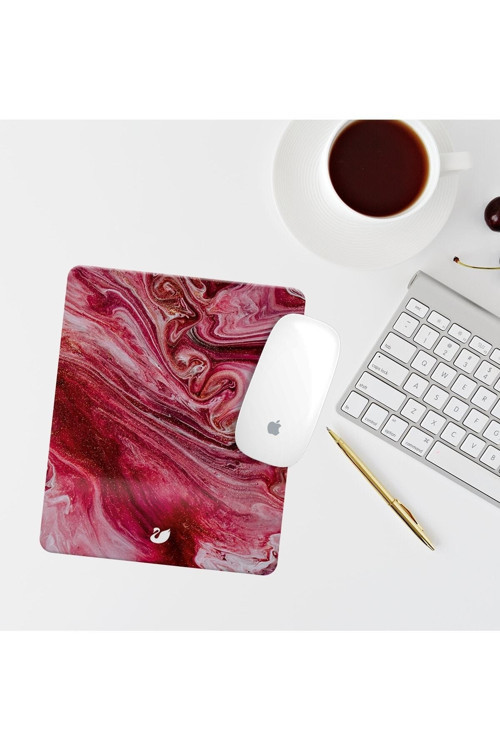Kırmızı Mermer Desenli Bilek Destekli Dikdörtgen Mouse Pad Mouse Altlık