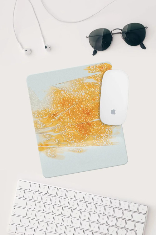 Turuncu Beyaz Desenli Bilek Destekli Dikdörtgen Mouse Pad Mouse Altlığı.