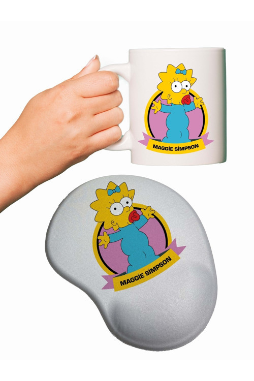 Maggie Simpsons Baskılı Bilek Destekli Mouse Pad + Kupa Bardak Mug