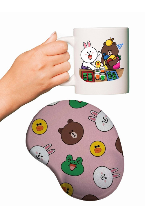 Tavşan Ayıcık Ördek Baskılı Bilek Destekli Mouse Pad Kupa