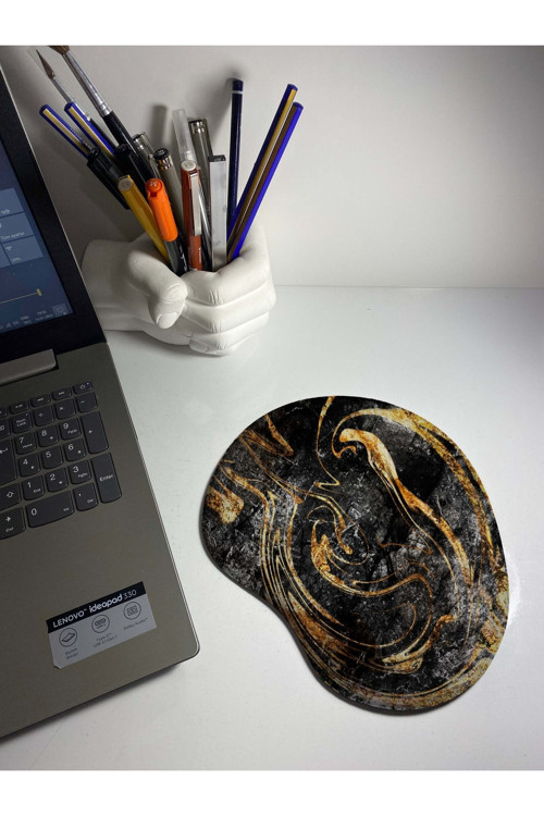 Altın Sarısı Mermer Desenli Bilek Destekli Mouse Pad