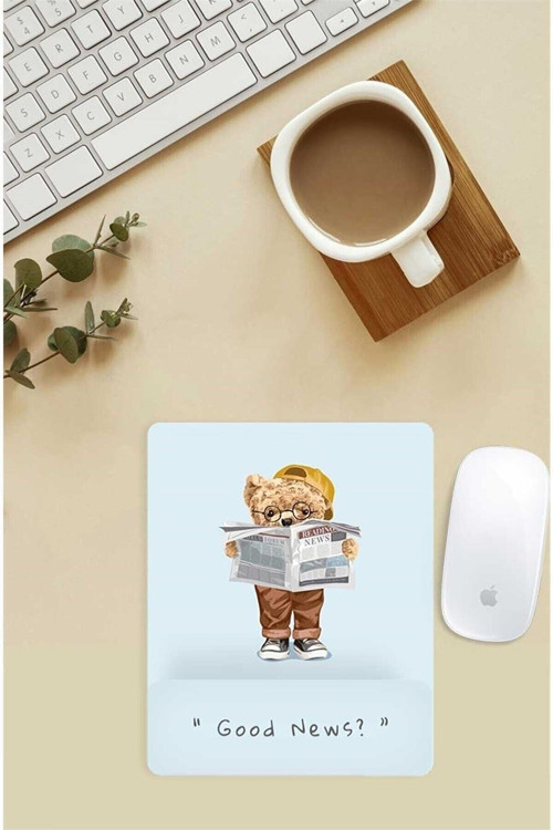Gazete Okuyan Teddy Desenli Bilek Destekli Mouse Pad