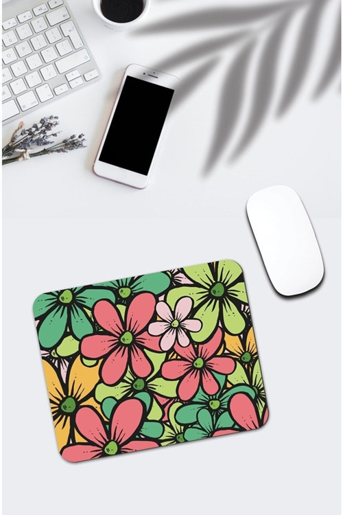 Rengarenk Çiçek Desenli Mouse Pad