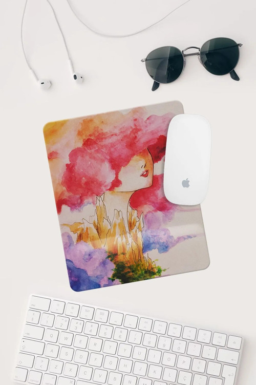 Renkli Çizimli Bilek Destekli Dikdörtgen Mouse Pad Mouse Altlığı.