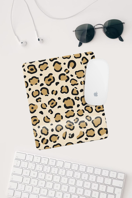 Kahverengi Leopar Desenli Bilek Destekli Dikdörtgen Mouse Pad Mouse Altlığı