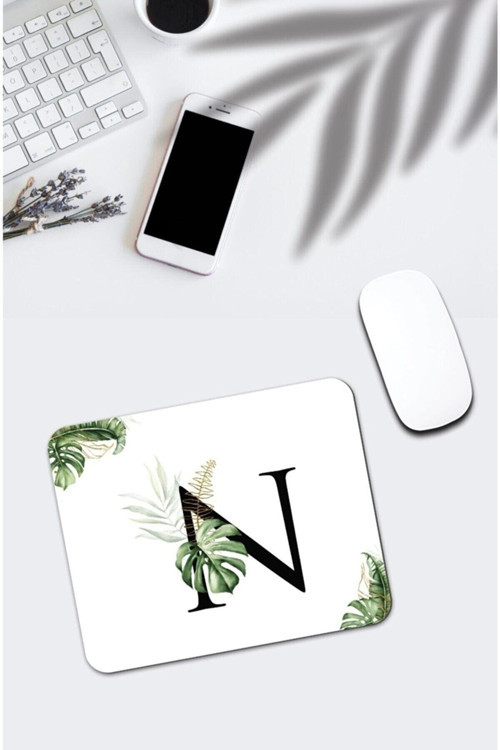 Tropik Desenli N Harfli Dikdörtgen Mouse Pad
