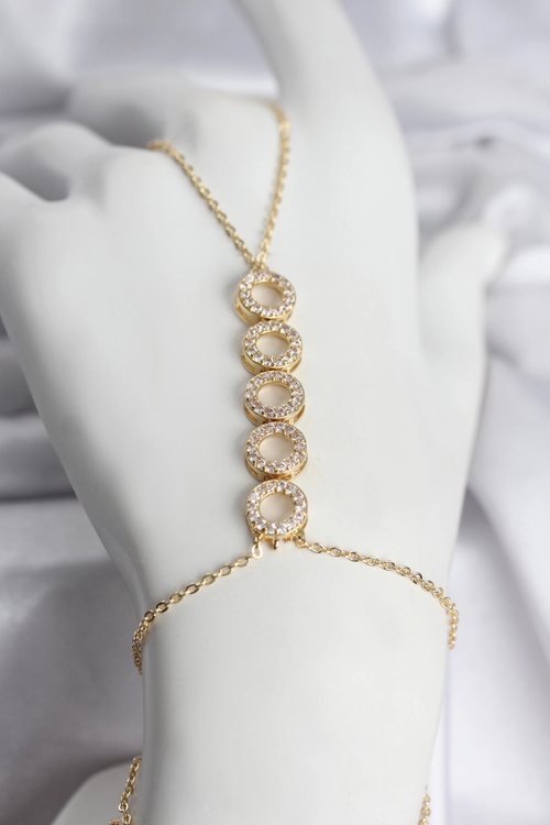 Pirinç Gold Renk Zirkon Taşlı Sıralı Halka Model Kadın Şahmeran 481348