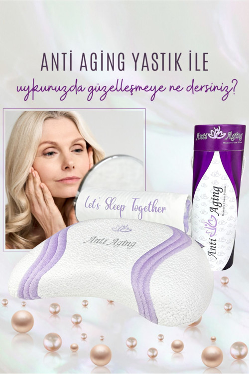 Kırışıklık Önleyici Güzellik Yastığı, Anti-aging Boyun Destekli Visco Yastık, 68x35x9 Cm + 2 Cm Pad