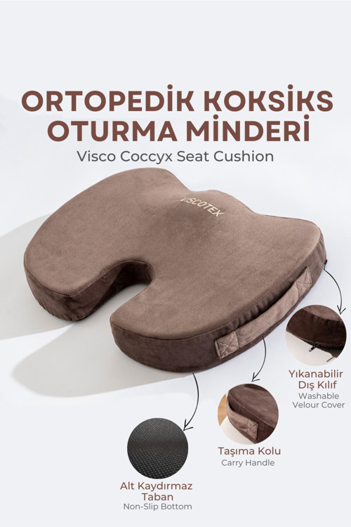 Visco Ortopedik, Kaydırmaz Tabanlı, Ofis, Araba, Koksiks Oturma Minderi, 45x34x7cm