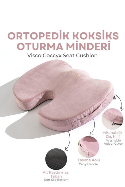Visco Ortopedik, Kaydırmaz Tabanlı, Ofis, Araba, Koksiks Oturma Minderi, 45x34x7cm