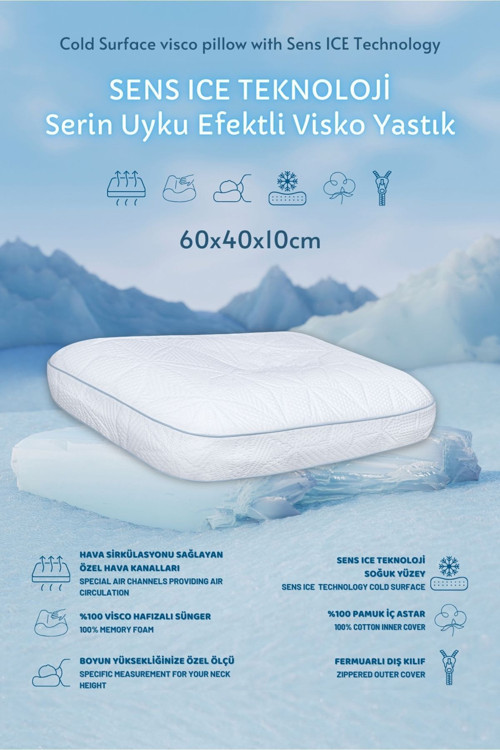 Sens Ice Teknoloji Serin Uyku Efektli Boyun Destekli Visco Ortopedik Yastık Small 60x40x10 Cm