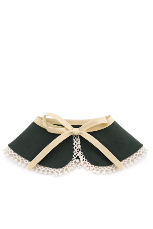 Vintage Tarz Kurdeleli Haki Yeşil Kız Çocuk Yakalık