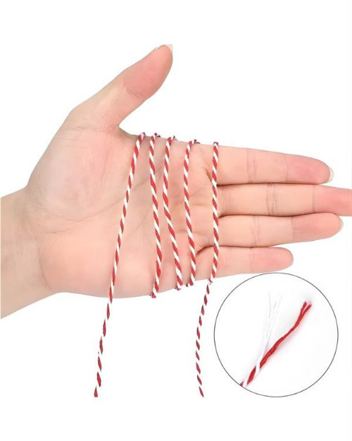 Marteniçka İpi Kırmızı Beyaz, 200 Metre 2 mm, Bileklik ve Hediye Paketleme İçin Dekoratif İp