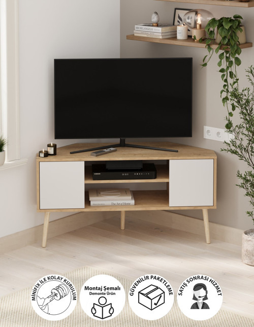 TV Sehpası 2 Kapaklı Tv Sehpası TV Ünitesi Televizyon Sehpası Tv Sehpası Kıbrıs Safir Meşe Beyaz