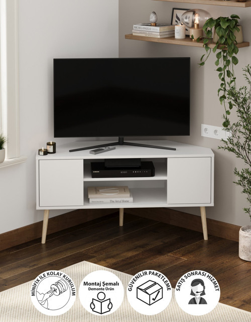 TV Sehpası 2 Kapaklı Tv Sehpası Köşe TV Ünitesi Televizyon Sehpası Tv Sehpası Kıbrıs Beyaz