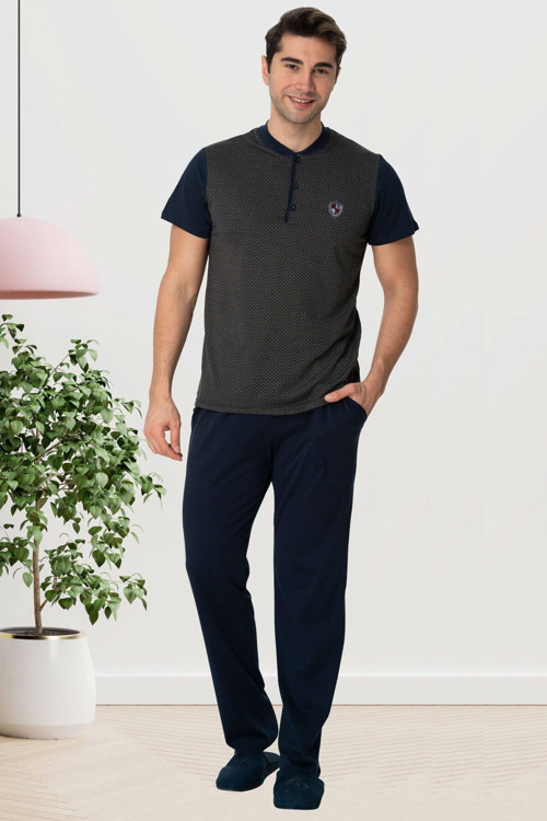 By Mecit 2777 Lacivert Büyük Beden Erkek Pijama Takımı