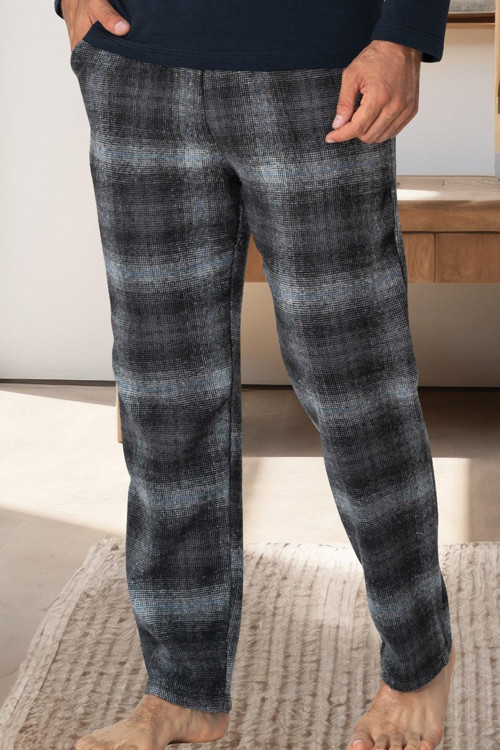 Mecit 2852 İndigo Ekoseli Erkek Tek Alt Pijama