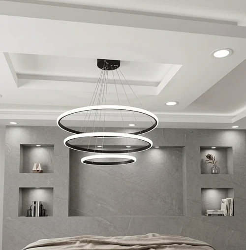 3’lü Çember Modern Siyah Avize Salon & Yemek Masası Sarkıt Aydınlatma