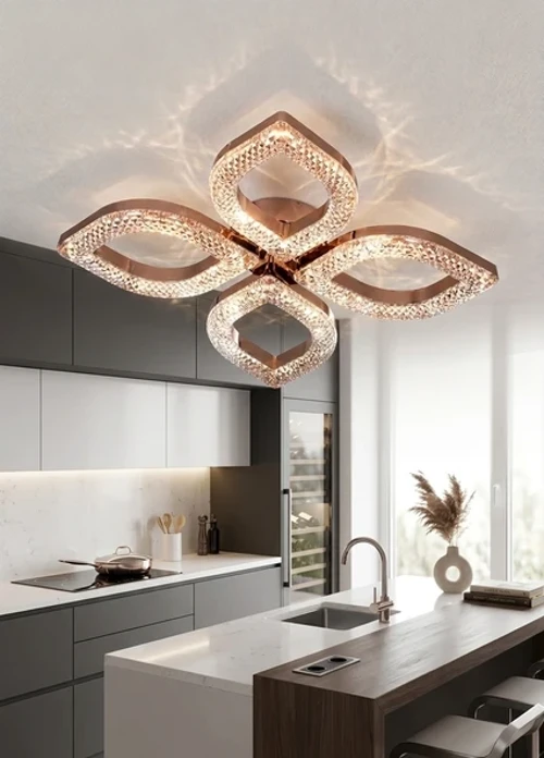 Kristal Damla 4’lü Gold Avize Salon, Yemek Masası, Mutfak, Antre ve Çocuk Odası Aydınlatma